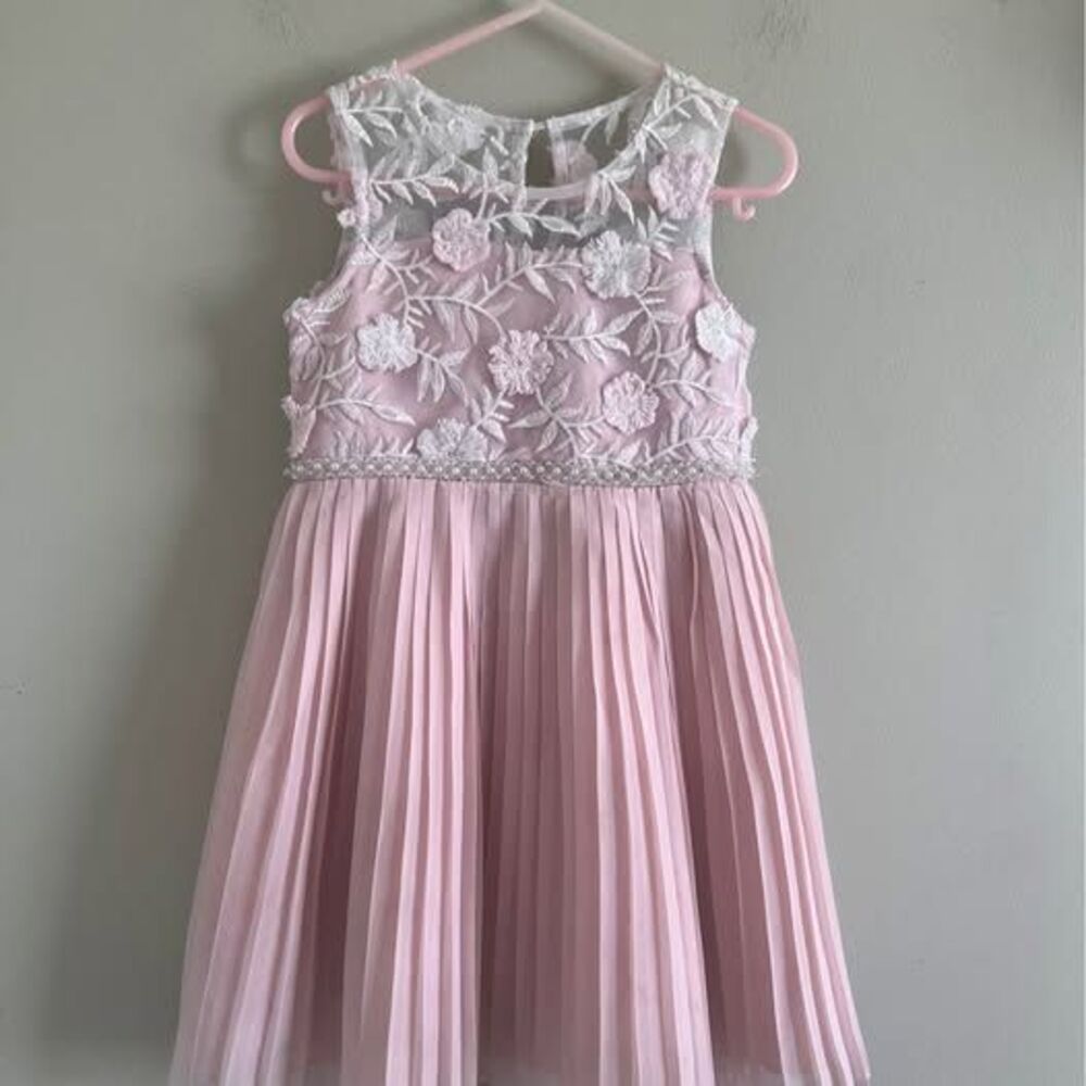 Rare editions 4t toddler pink floral beaded waist birthday party dress